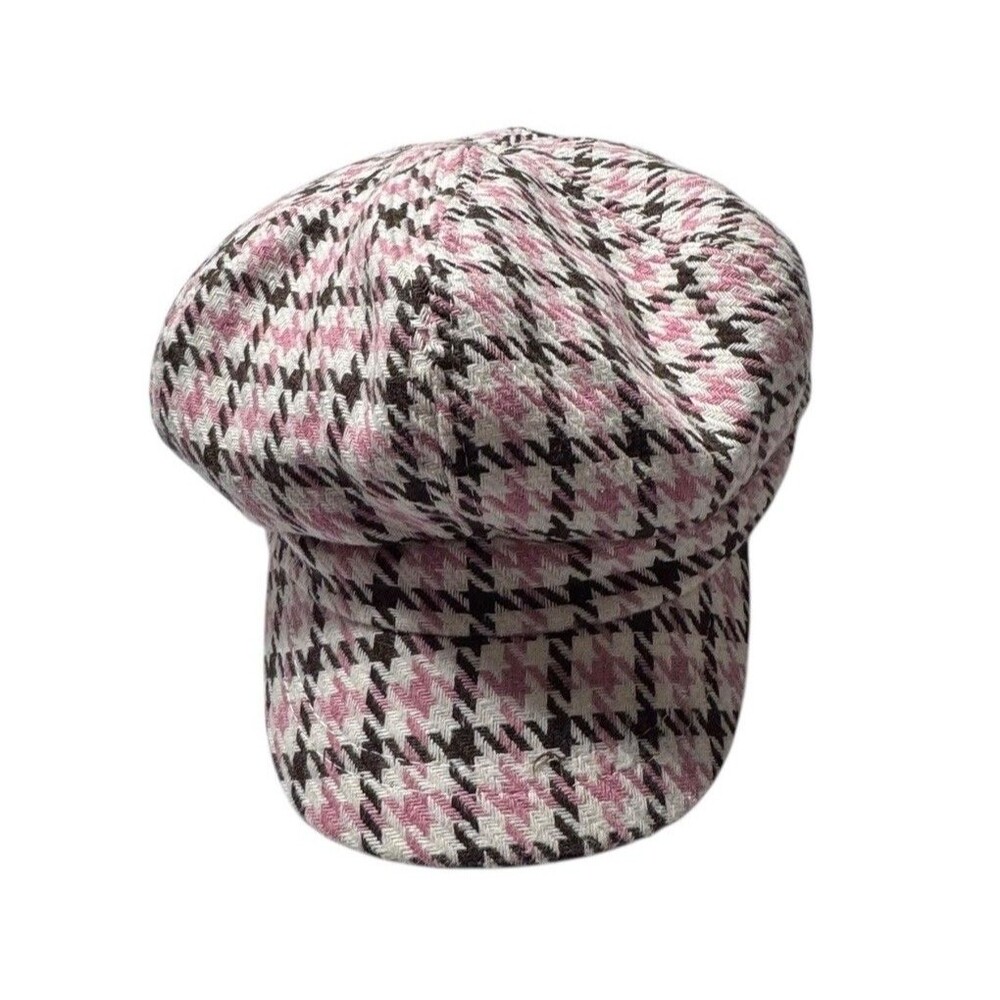 Newsboy Baker Boy Cap Glen Plaid Brown Pink Cream Y2K  Vintage One Size